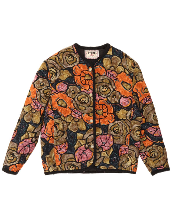 Vintage mujer chaqueta acolchada Reino Unido 14 medio multicolor floral viscosa