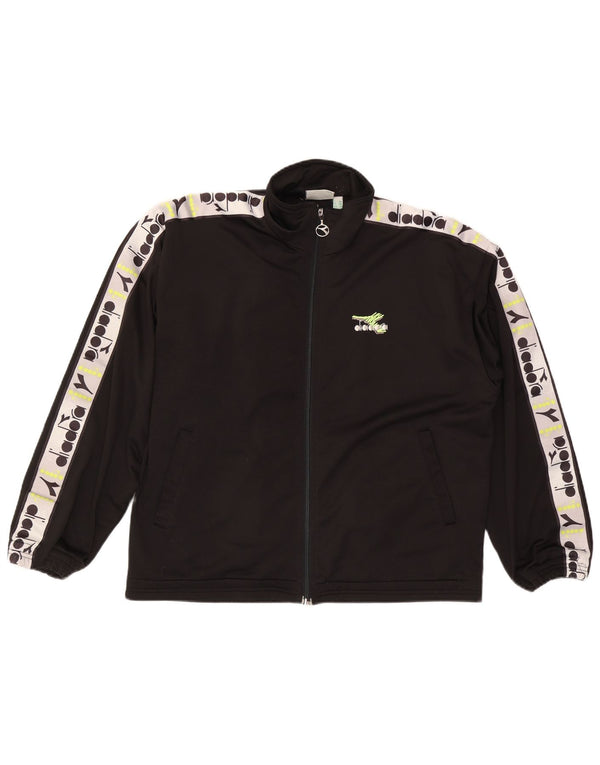 Diadora Mens Graphic Tracksuit Top Jacket UK 38 Medium Black Colourblock