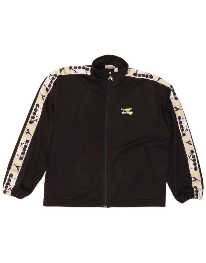 Diadora Mens Graphic Chándal Top Chaqueta UK 38 Medium Negro Colorblock