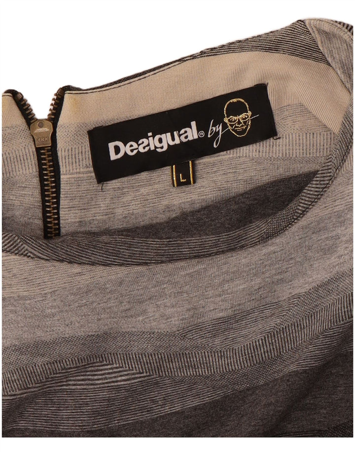DESIGUAL Womens Sheath Dress UK 14 Large Grey Striped