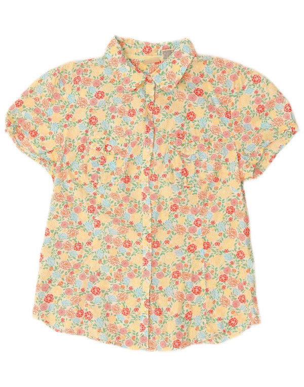 L.L.Bean Blusa de manga corta para mujer UK 44 Algodón floral amarillo medio