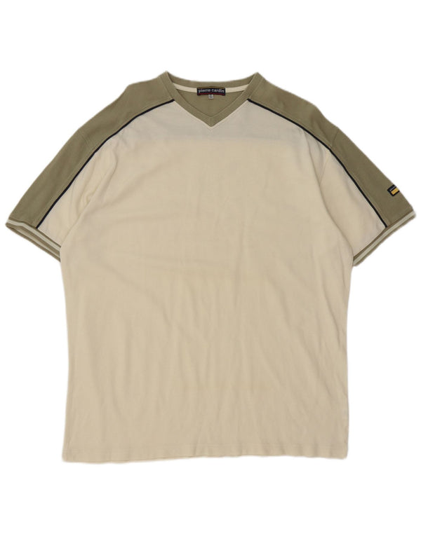 Pierre Cardin Camiseta para hombre Top 3XL Blanco roto Algodón con bloques de color