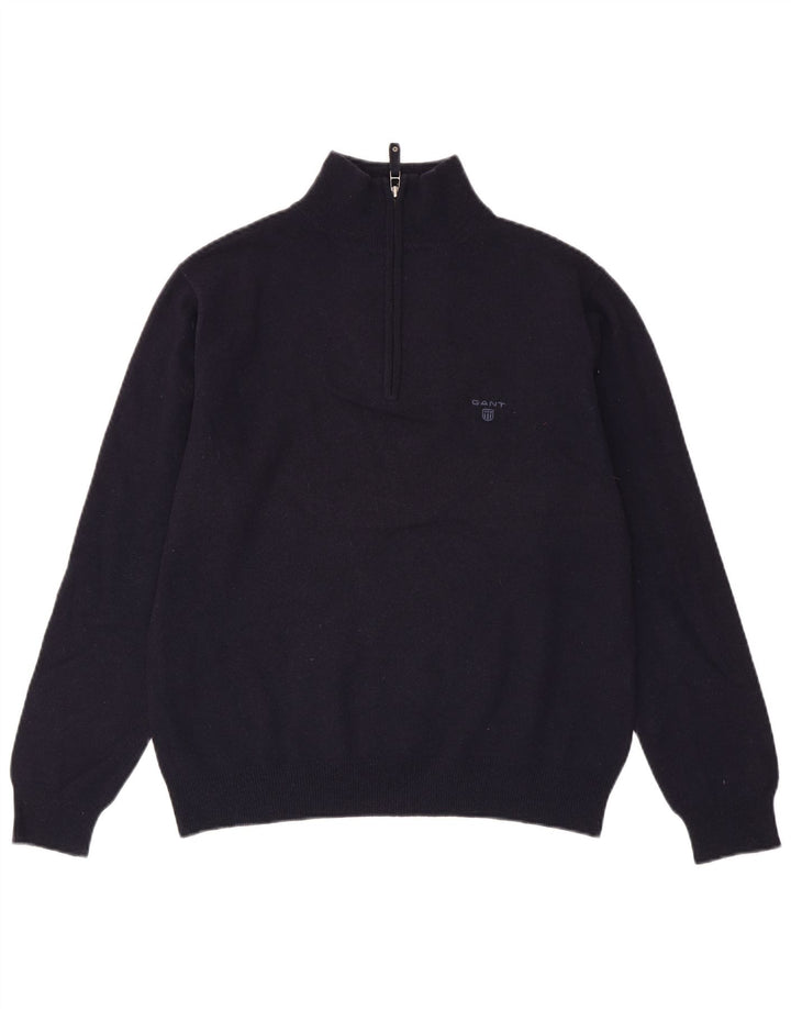 GANT Jersey tipo jersey con cuello y cremallera para hombre en lana de cordero azul marino medio