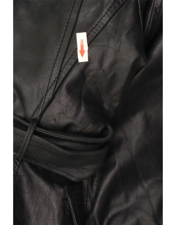 Vintage mujer cuero abrigo Reino Unido 10 pequeño negro