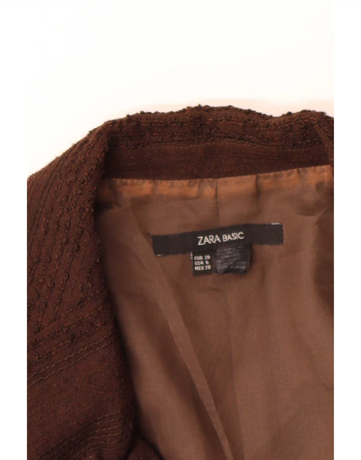 Zara Mujer Chaqueta Blazer De 1 Botón EU 38 Pequeña Lana A Rayas Marrón