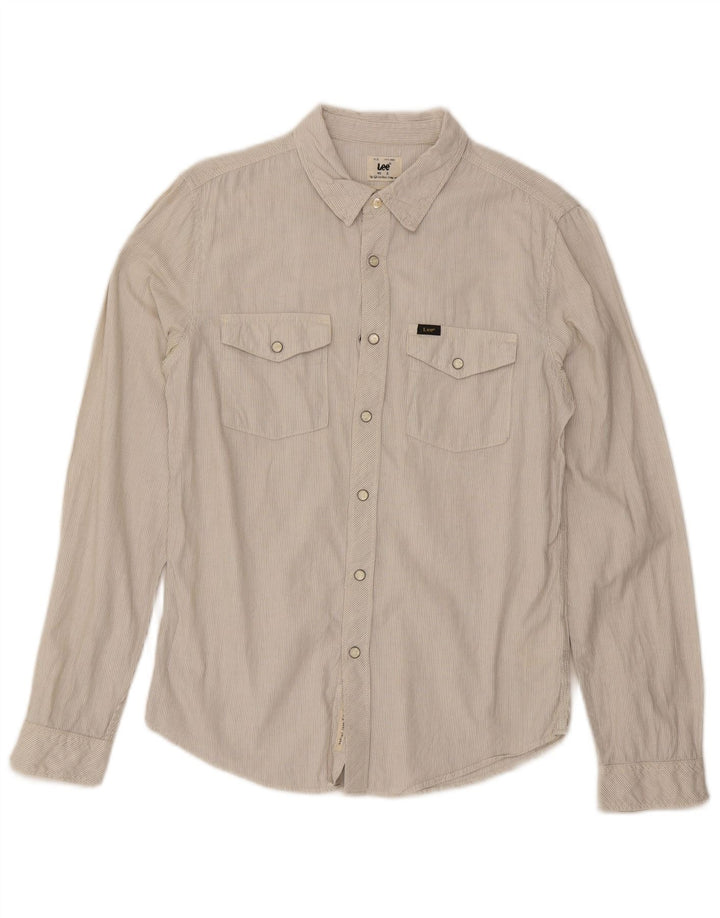 Lee Camisa De Franela De Algodón A Rayas Beige Pequeña Para Hombre