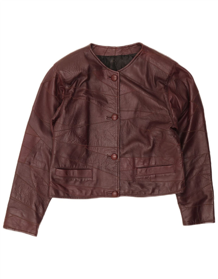 Vintage mujer chaqueta de cuero Reino Unido 14 medio Borgoña Patchwork