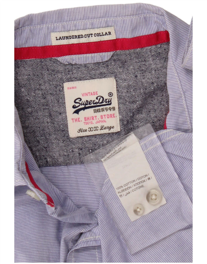 Camisa SUPERDRY para hombre 2XL Algodón a rayas azules