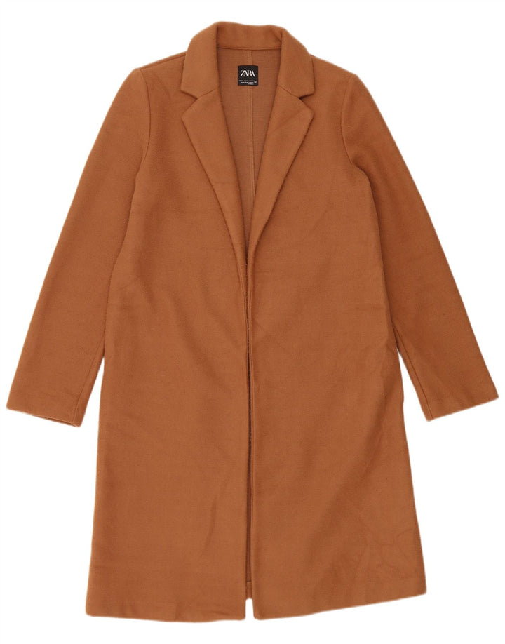 Zara Mujer Abrigo UK 10 Pequeño Marrón Poliéster
