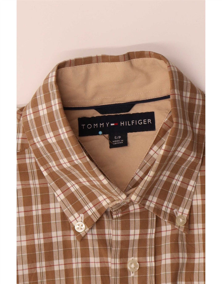 Camisa Tommy Hilfiger de manga corta para hombre de algodón a cuadros marrón pequeño