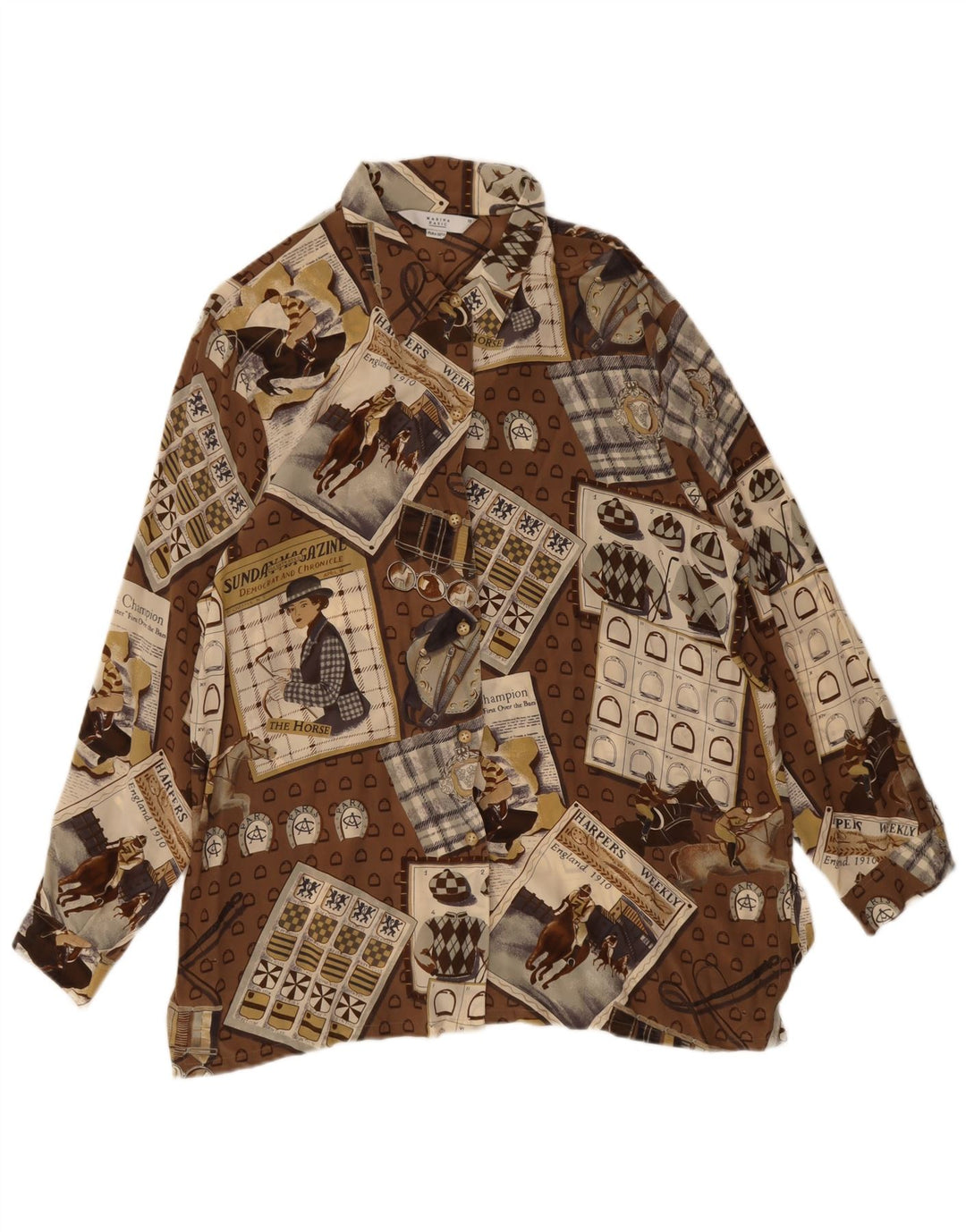Marina Rinaldi Blusa tipo camisa alta para mujer Talla 25 Patchwork marrón grande