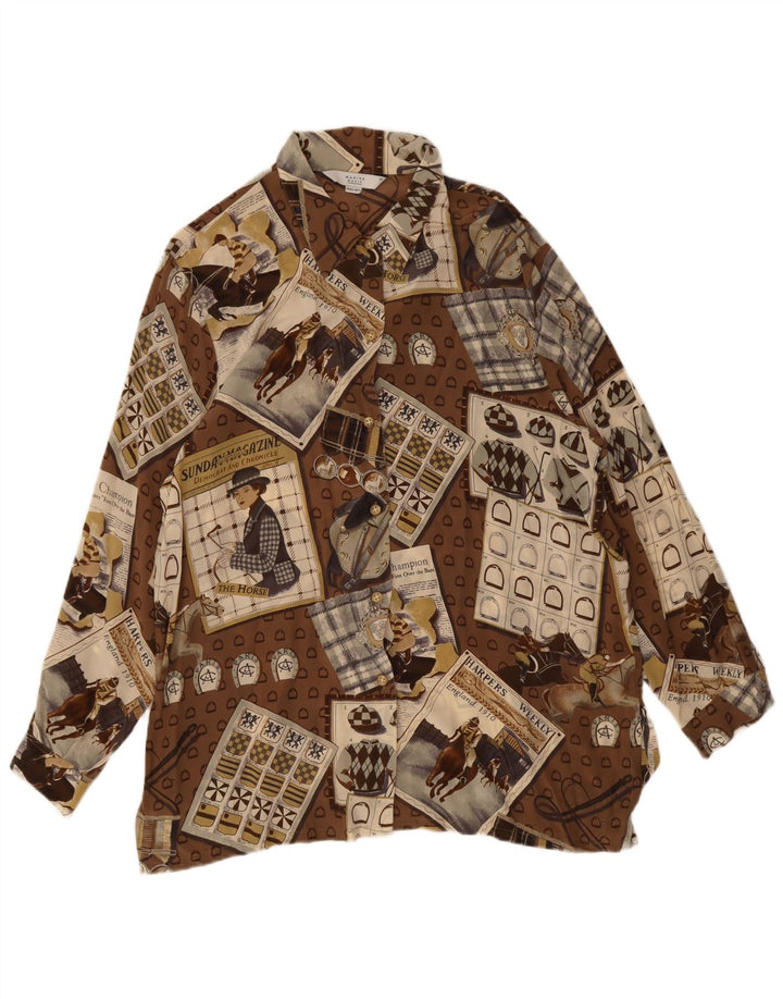 Marina Rinaldi Blusa tipo camisa alta para mujer Talla 25 Patchwork marrón grande