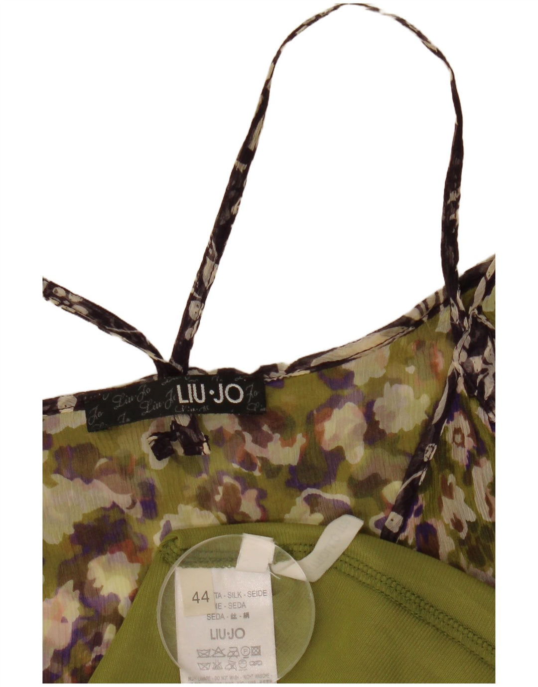Vestido Liu Jo Mujer Sin Mangas Con Gradas IT 44 Seda Floral Verde Medio