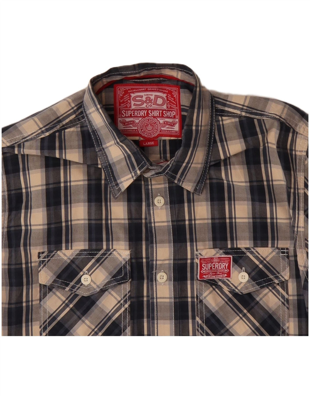 SUPERDRY Camisa Hombre Grande Azul Marino Cuadros Algodón