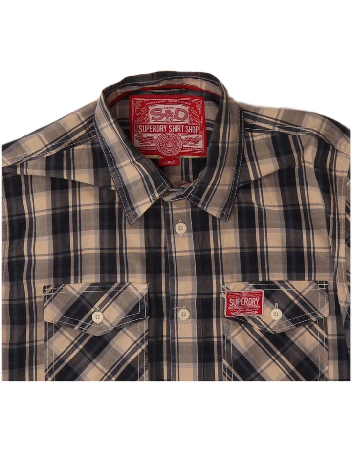 SUPERDRY Camisa Hombre Grande Azul Marino Cuadros Algodón