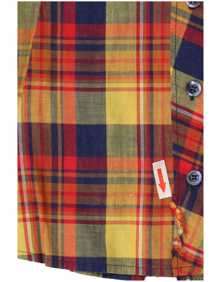 VINTAGE Camisa de manga corta para mujer Reino Unido 10 Pequeño cheque multicolor