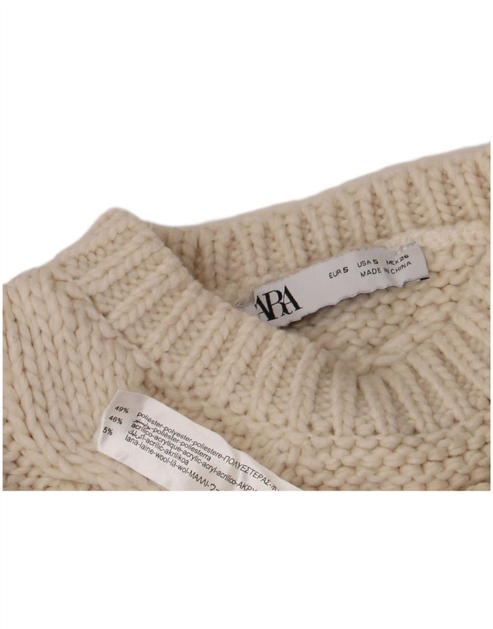 Zara - Jersey corto con cuello redondo para mujer, talla 40, poliéster blanco pequeño