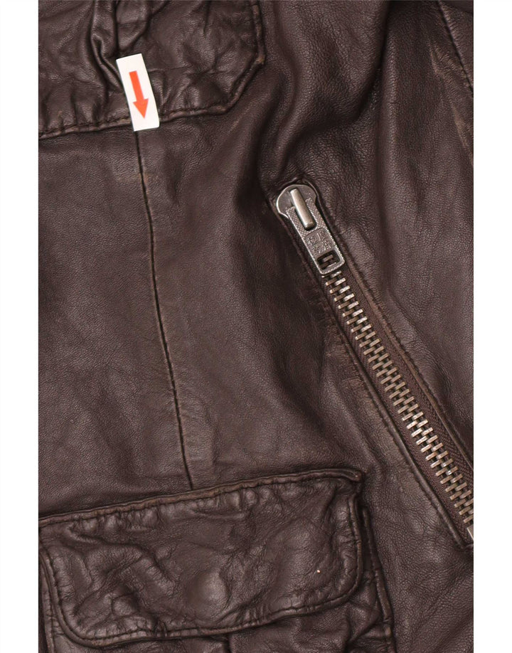 Superdry Chaqueta de cuero militar para hombre ES 42 XL Marrón