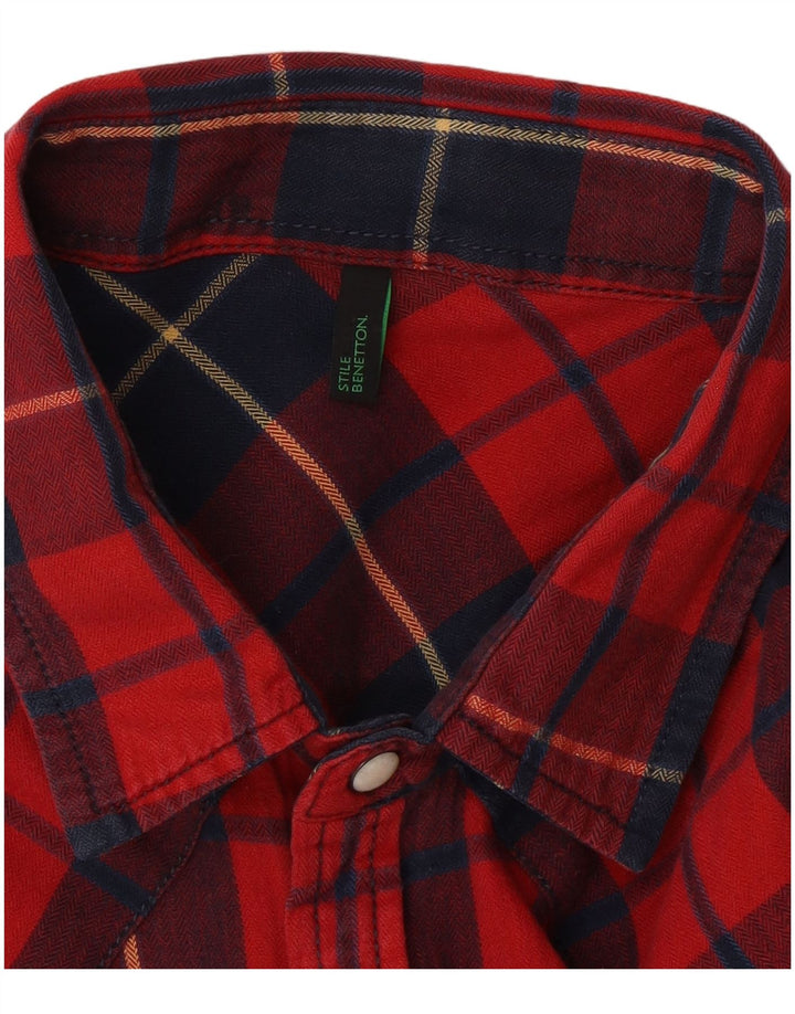 Benetton Hombre Camisa De Franela A Cuadros Rojos Grandes