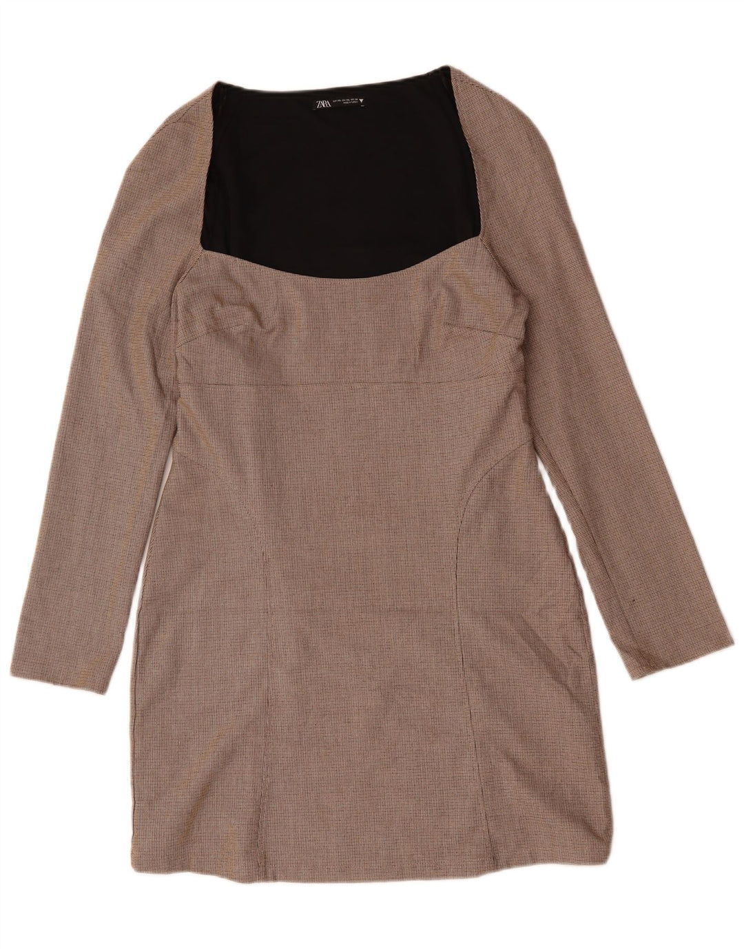 ZARA Vestido tubo de manga larga para mujer ES 40 2XL Poliéster a cuadros beige