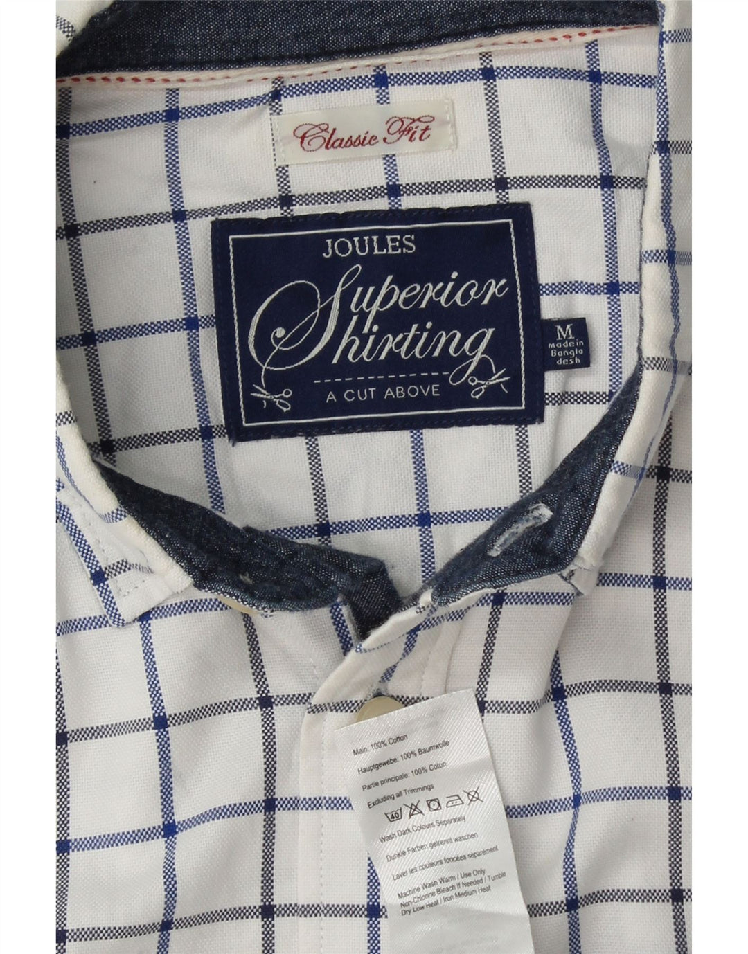 JOULES Camisa Classic Fit Hombre Algodón A Cuadros Blanco Mediano