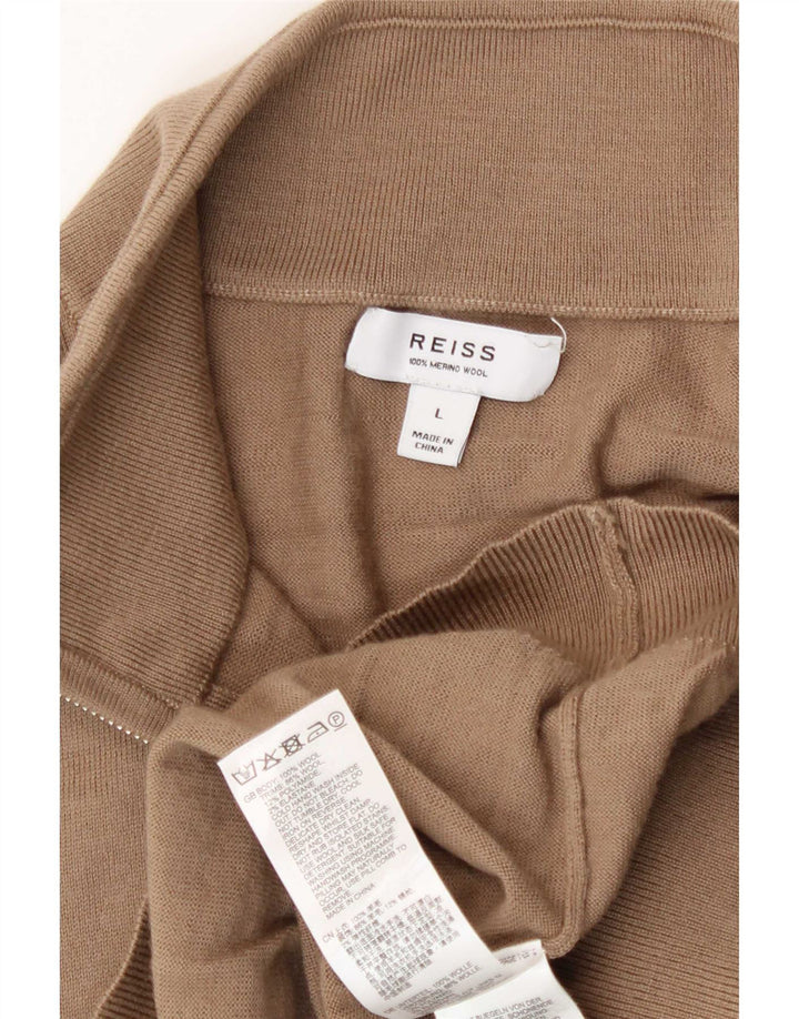 Reiss - Jersey con cuello y cremallera para hombre, talla grande, de lana marrón