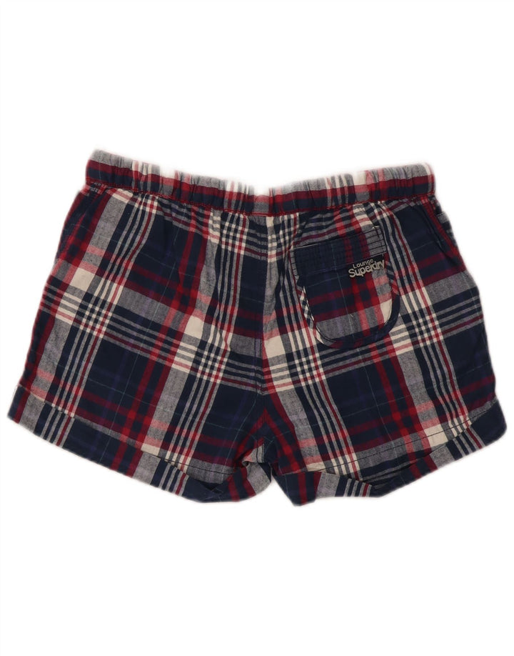 Superdry Hot Pants Mujer Pequeño W28 Algodón A Cuadros Azul Marino
