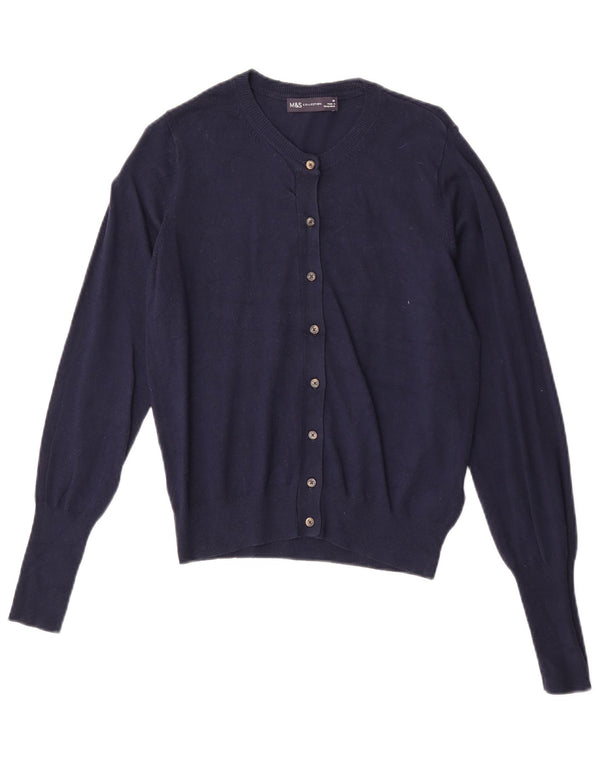 Marks & Spencer Suéter tipo cárdigan para mujer UK 10 Small Viscosa azul marino