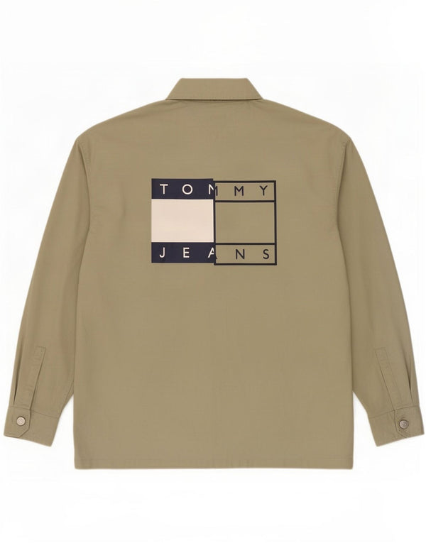 Tommy Hilfiger Camisa Sobrecamisa Gráfica para Hombre Grande Caqui