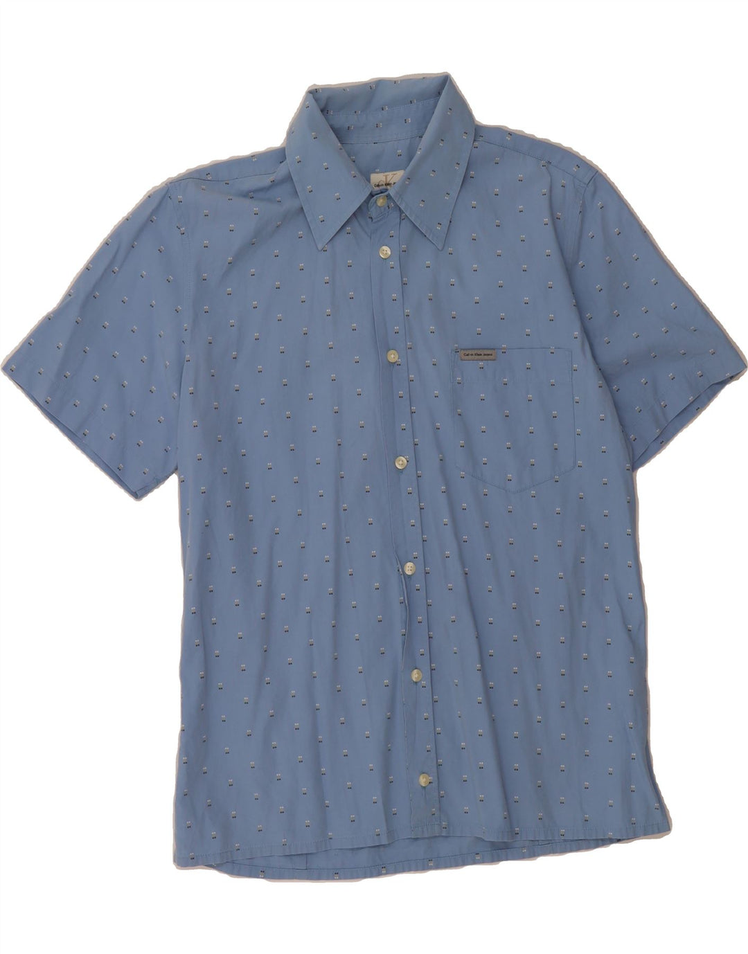 CALVIN KLEIN JEANS Mens Short Sleeve Shirt Large Blue Spotted Vintage Calvin Klein Jeans and Second-Hand Calvin Klein Jeans from Messina Hembry 
