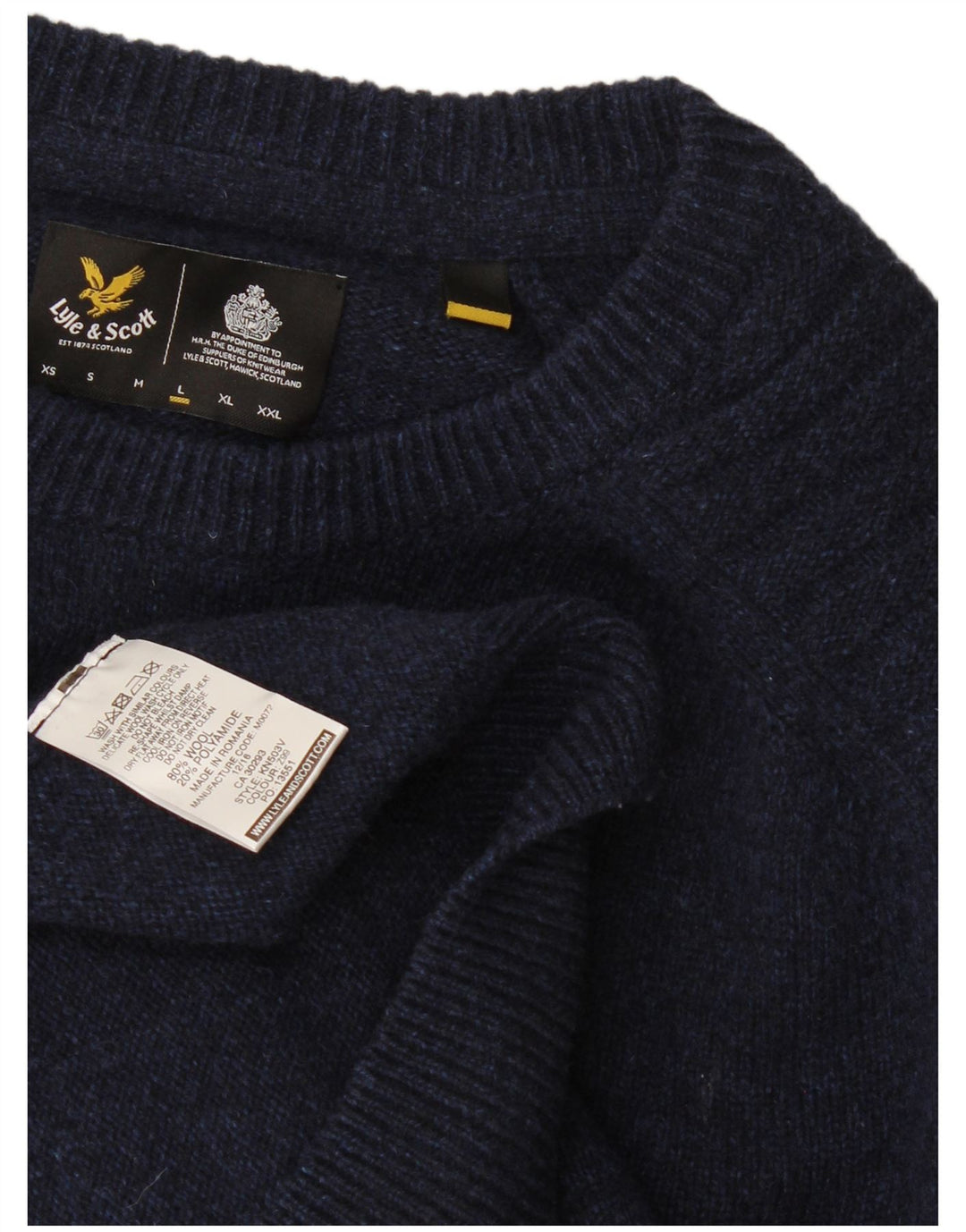 Lyle & Scott Jersey de cuello redondo para hombre, talla grande, lana azul marino
