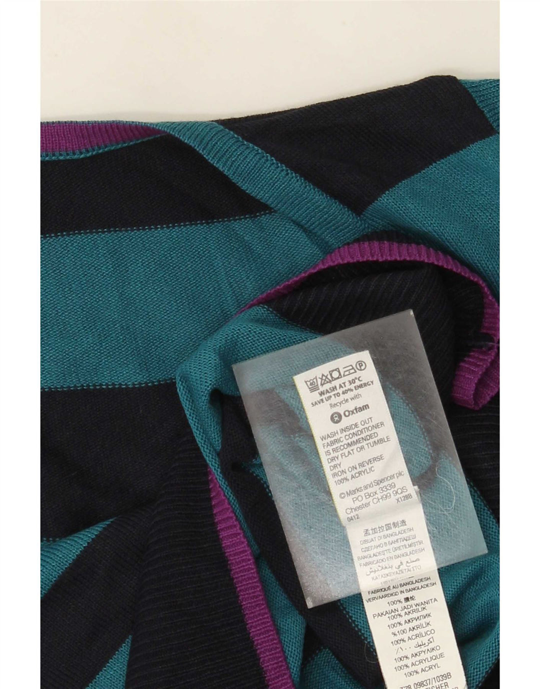 Marks & Spencer Suéter con cuello en V para mujer UK 42 Rayas azules medianas