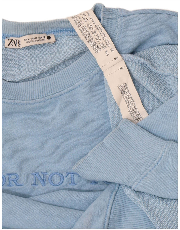 Zara Mujer Sudadera Gráfica Jumper UK 44 Algodón Azul Medio