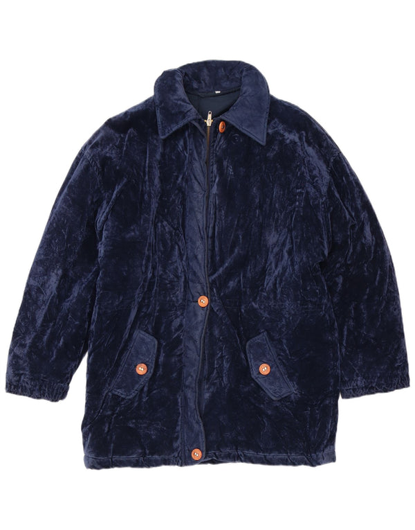 Vintage Womens Oversized Velvet Windbreaker Coat UK 14 Medium Navy Blue