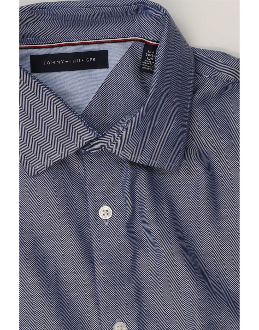 Camisa Tommy Hilfiger para hombre talla 16 1/2 algodón en espiga azul grande