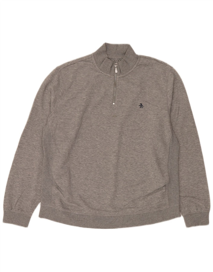 Penguin - Sudadera con cuello y cremallera para hombre, talla XL, algodón gris