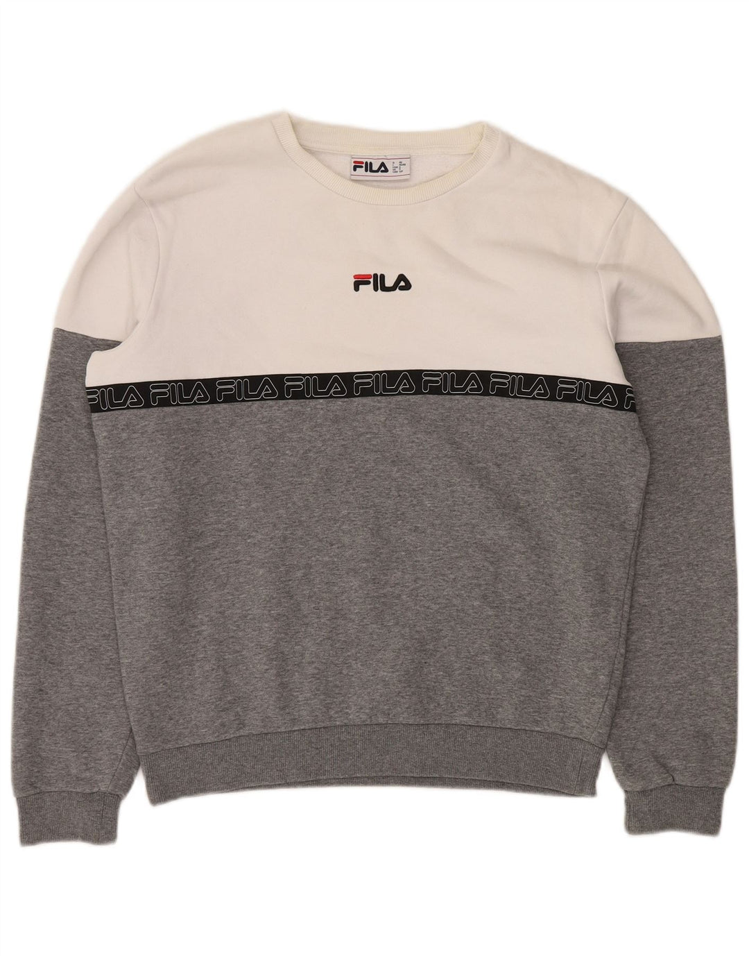 FILA Hombre Sudadera Gráfica Jersey Pequeño Gris Colorblock Algodón
