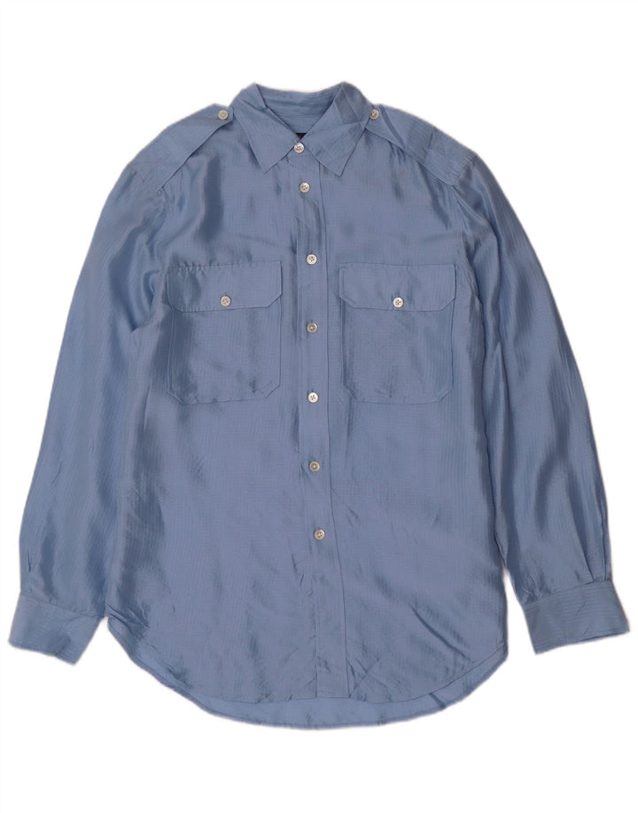 Camisa militar Polo Ralph Lauren para hombre de seda a cuadros azules pequeños