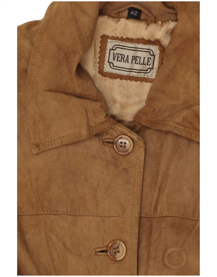 VINTAGE Womens Suede Jacket IT 42 Medium Brown Leather