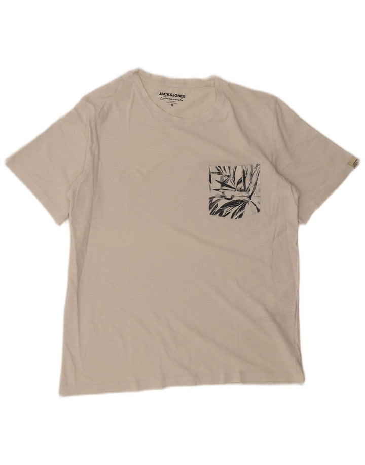 JACK & JONES Hombre Camiseta Top Medium Blanco Floral Algodón