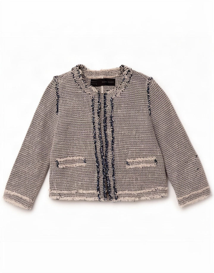 Zara Mujer Blazer Chaqueta Reino Unido 12 Algodón Gris Medio