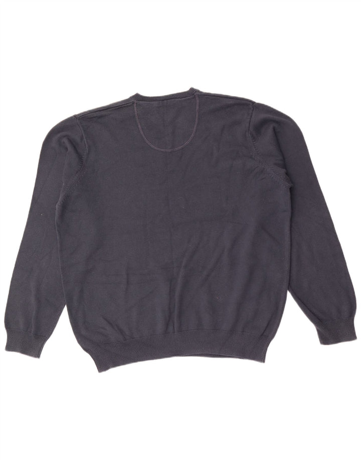 Marks & Spencer Suéter tipo jersey con cuello en V azul Harbor para hombre, talla grande, azul marino