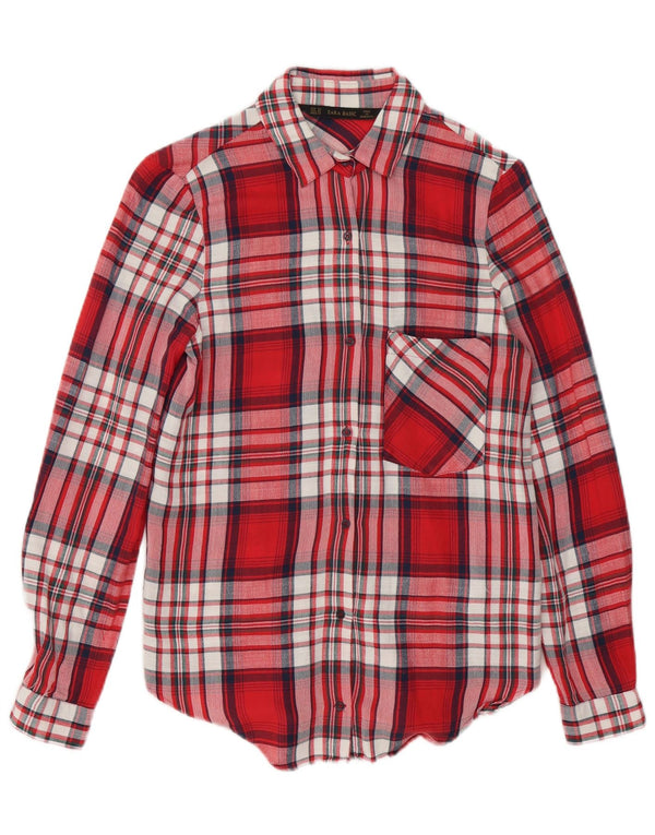 ZARA Camisa De Franela Mujer UK 6 XS Algodón A Cuadros Rojos