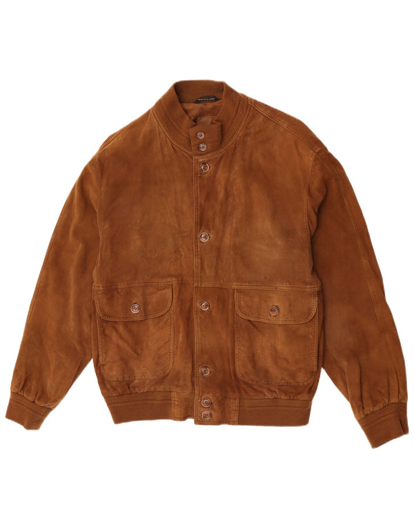 Vintage hombres ante bomber chaqueta IT 50 cuero marrón grande