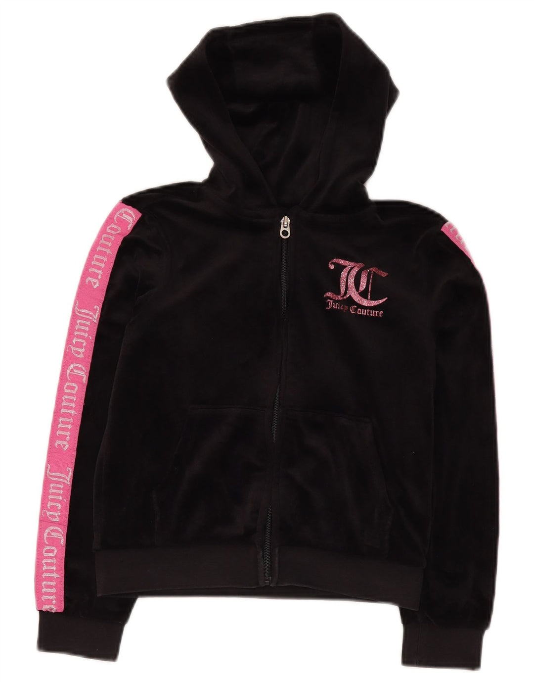JUICY COUTURE Suéter con capucha y cremallera gráfica para niñas 9-10 años Negro