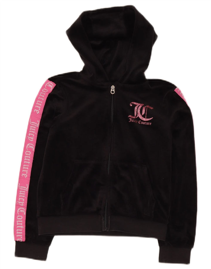 JUICY COUTURE Suéter con capucha y cremallera gráfica para niñas 9-10 años Negro