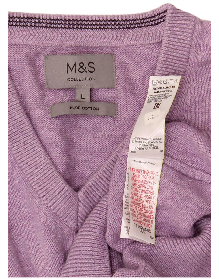 Marks & Spencer Jersey con cuello en V para hombre, talla grande, algodón morado