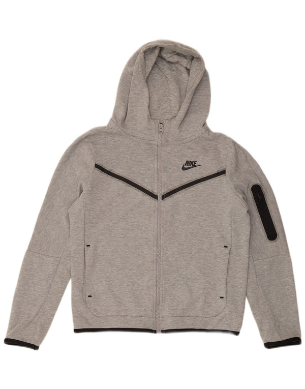 Nike Sudadera con capucha y cremallera de ajuste regular para niños de 12 a 13 años, talla grande, gris deportivo