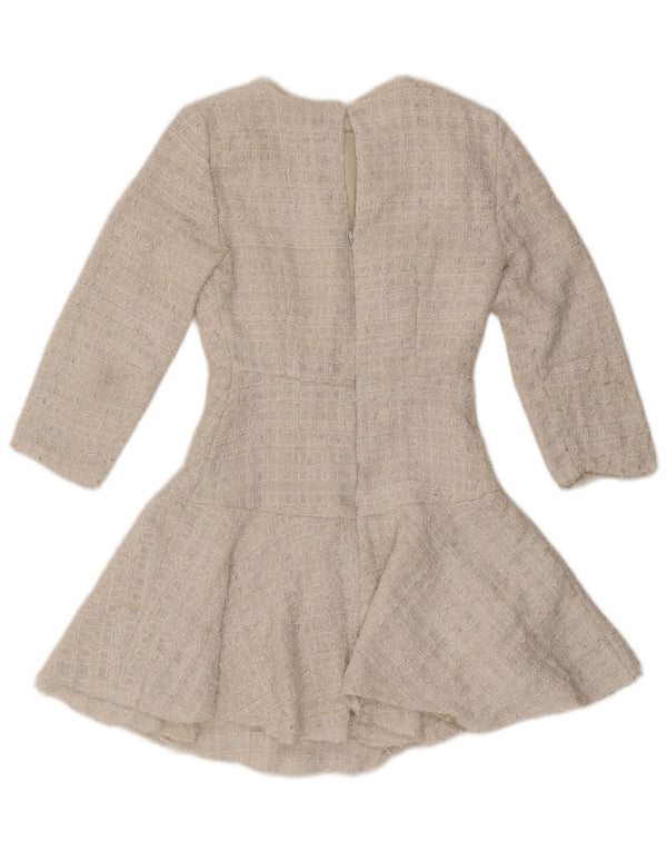 Zara Vestido acampanado de manga 3/4 para mujer UK 6 XS Poliéster blanco