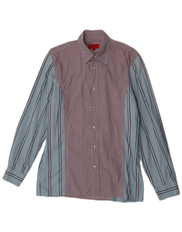 Camisa Hugo Boss Hombre Algodón Rayas Azul Medio